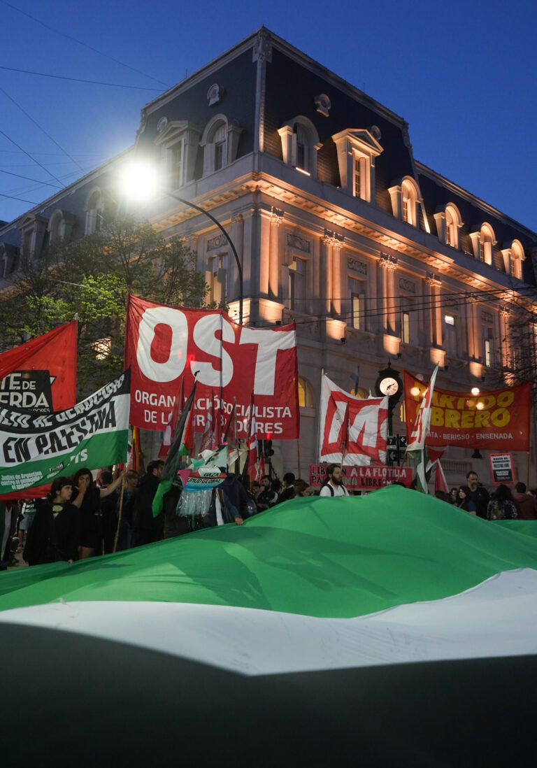 Militantes se movilizaron en La Plata tras el abordaje israelí a la Flotilla Sumud donde viaja un platense